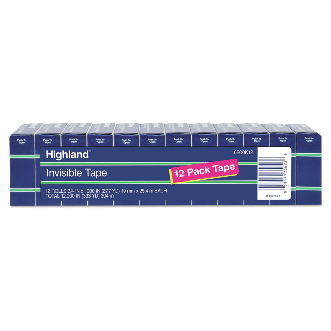 Highland 0.75 in. x 83.33 ft. 1 in. Core Invisible Permanent Mending Tape - Clear (12/Pack)